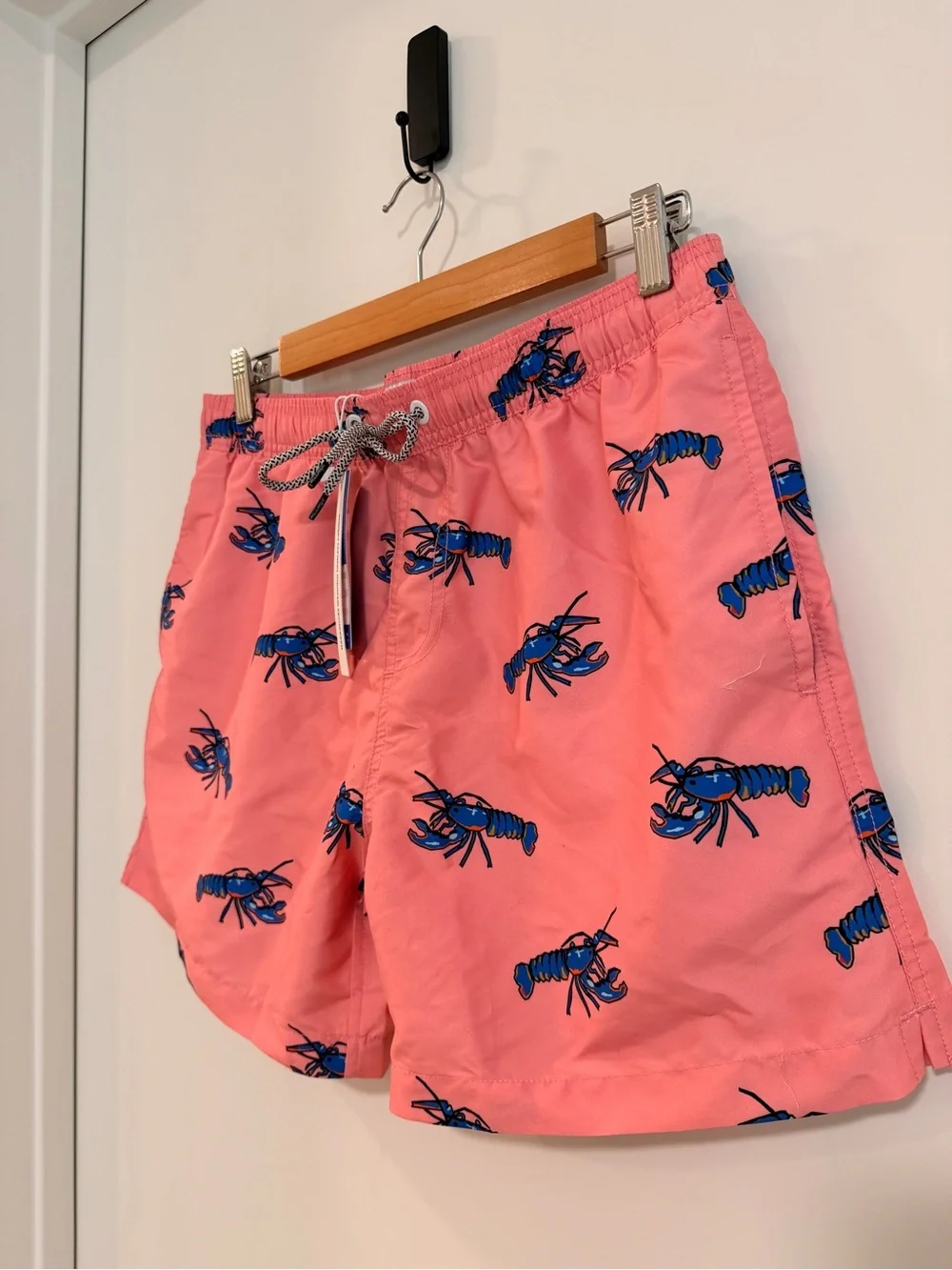 Men's Pink Lobster-Print Swim Trunks